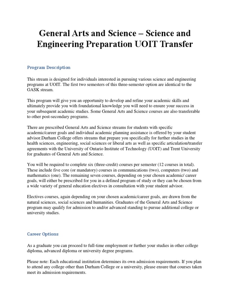 General Arts and Science PDF University And College Admission