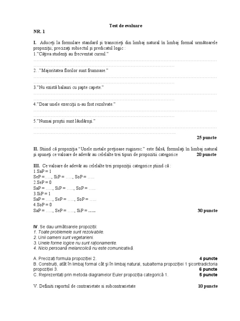 Test Propozitii Categorice | PDF