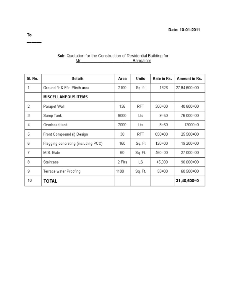 Residential Construction Estimate | PDF | Building Materials ...