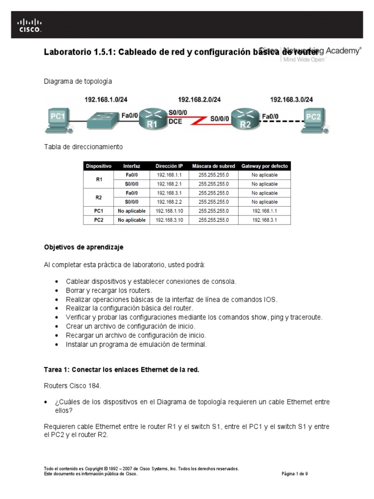 Lab 1 5 1 | PDF | Enrutador (Computación) | Protocolos de internet