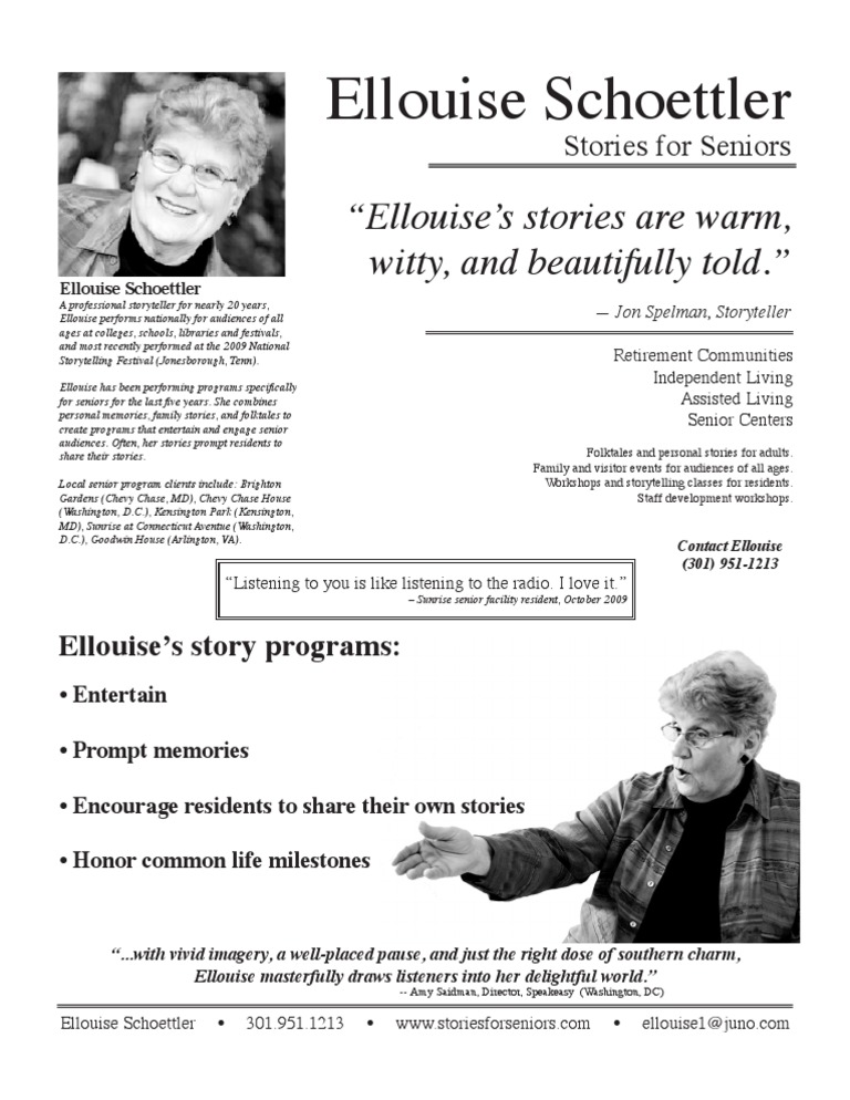 Stories For Seniors Printable One-Sheet | PDF | Storytelling | Leisure