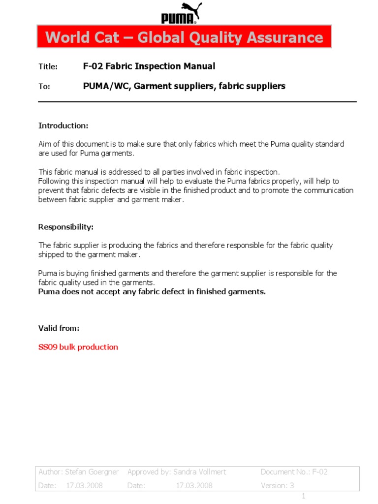 F-02 Fabric Inspection Manual | PDF | Textiles | Dyeing