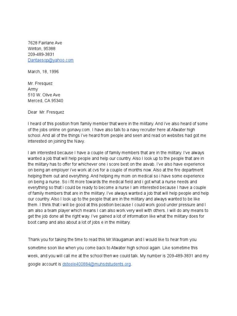Navy Job Application Letter | PDF