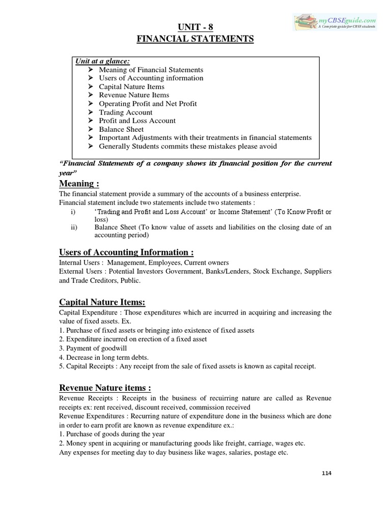11 Accountancy Notes Ch08 Financial Statements of Sole Proprietorship