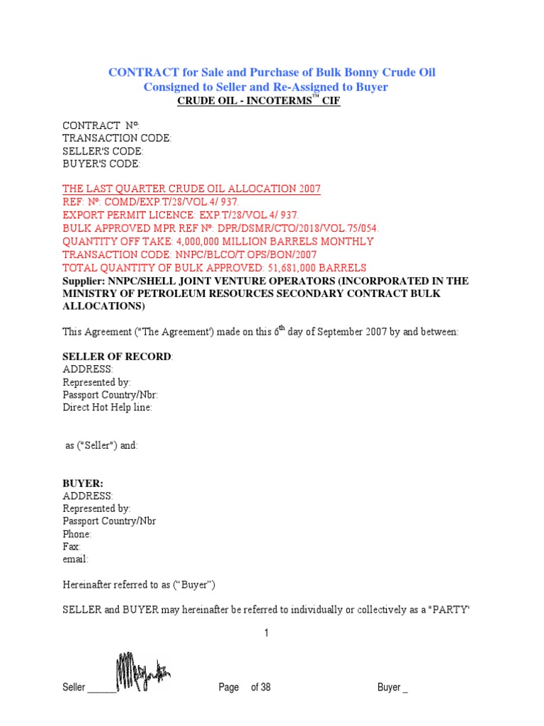 Crude Oil Purchase Agreement Template | PDF | Letter Of Credit ...
