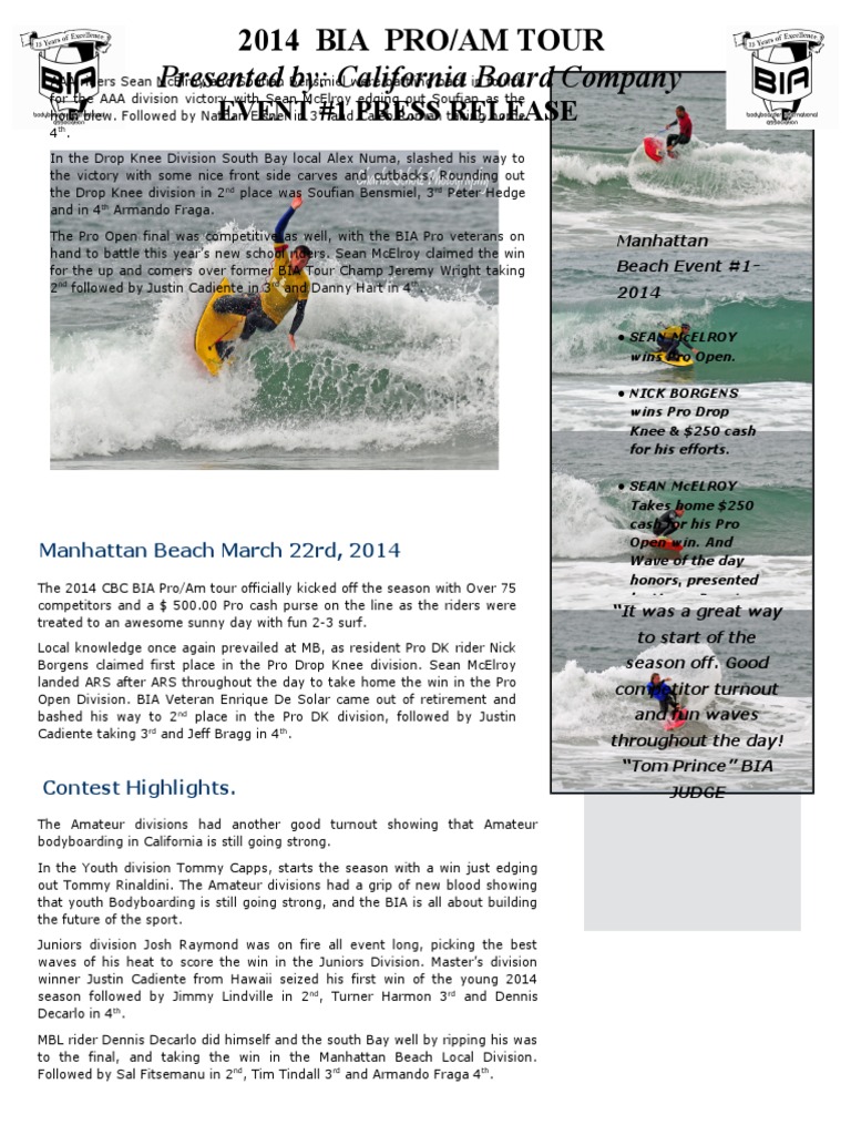 Manhattan Beach Press Release PDF Hobbies Outdoor Recreation