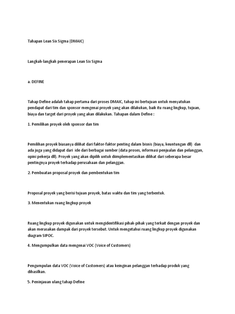 Tahapan Lean Six Sigma