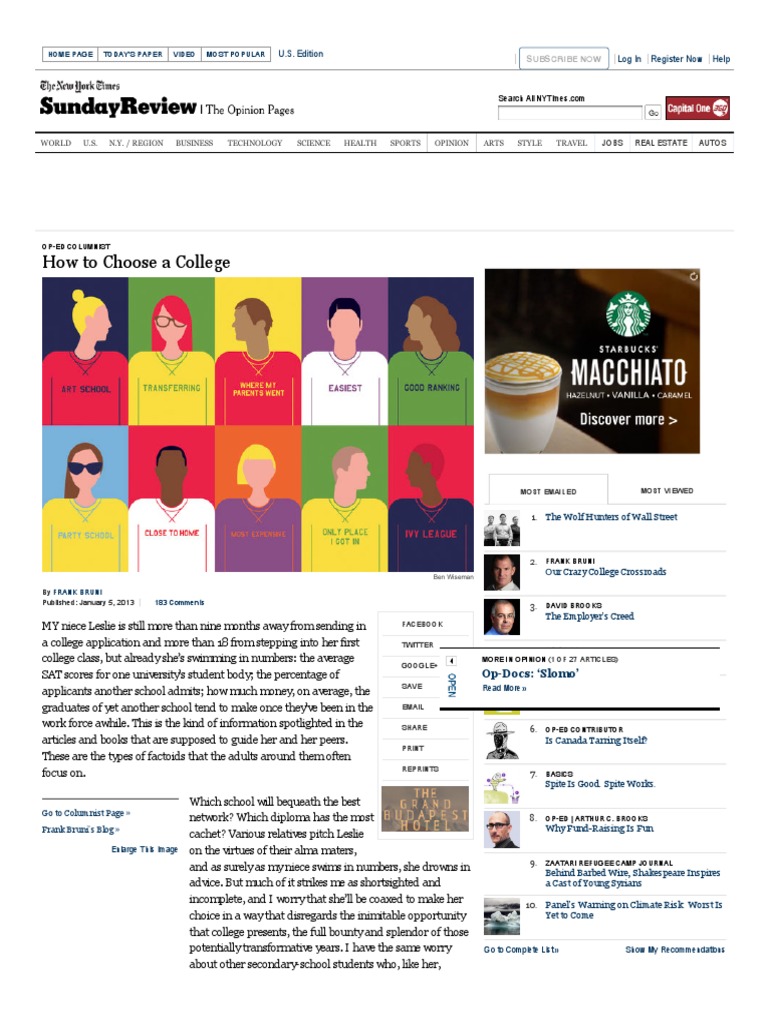 How To Choose A College - Nytimes | PDF | The New York Times | Facebook