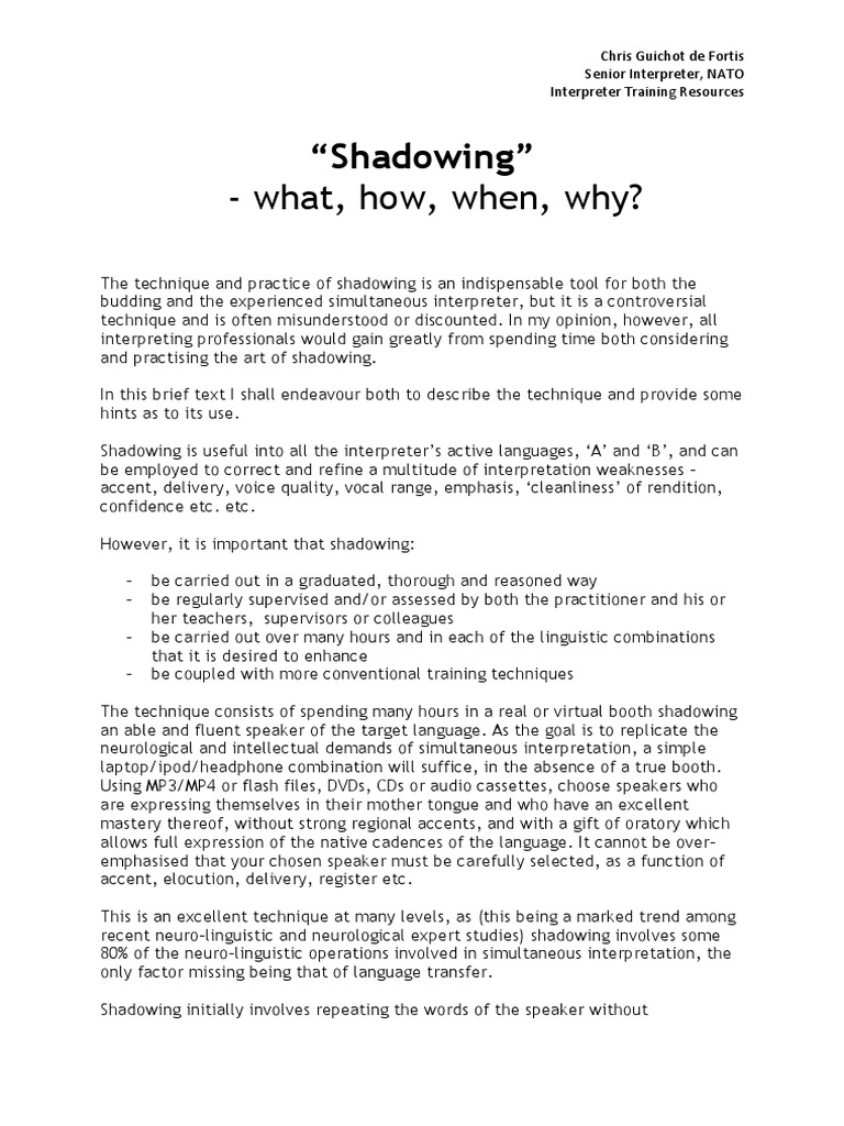 Shadowing Technique For Interpreting | PDF | Language Interpretation ...