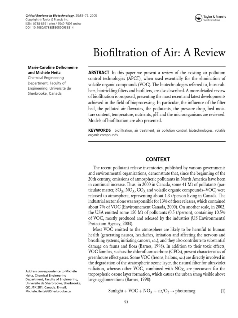 biofiltration for air pollution control research paper