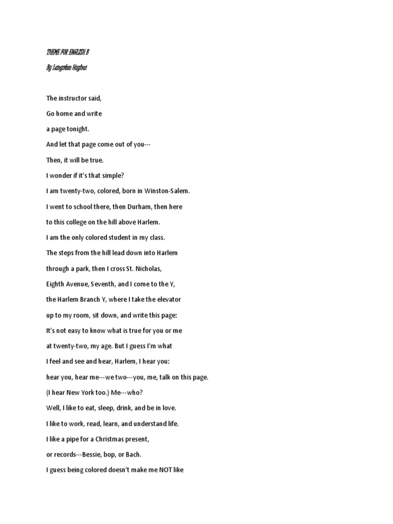 Theme For English B by Langston Hughes PDF
