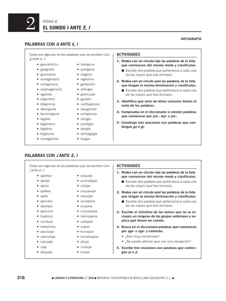 Fichas Lengua 1 ESO Uso de La J PDF Lingüística Idiomas