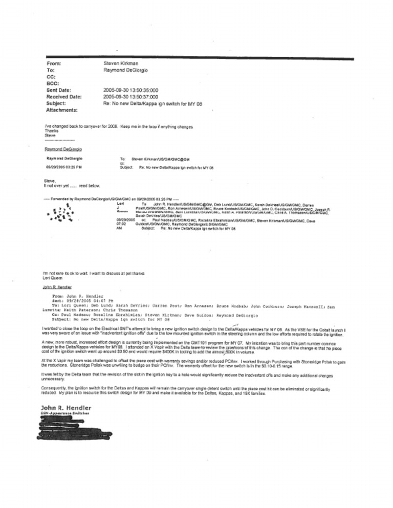 GM Ignition Switch Email PDF General Motors Wheeled Vehicles