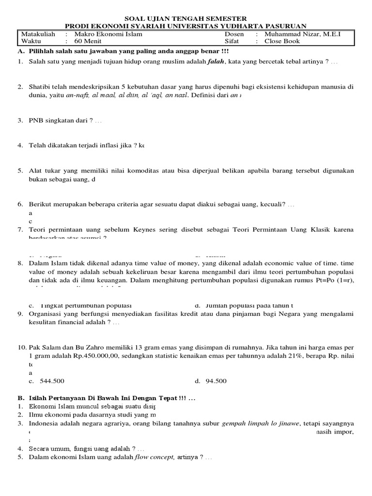 Soal Uts Makro Ekonomi Islam Semester 4