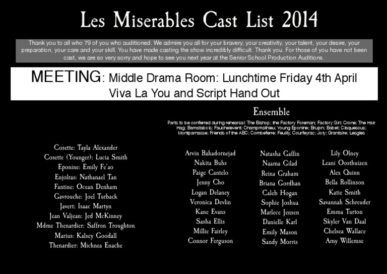 Les Mis Cast List PDF