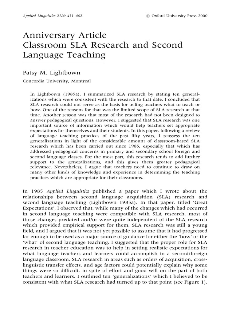 Anniversary Article - Classroom SLA Research and Second Language ...