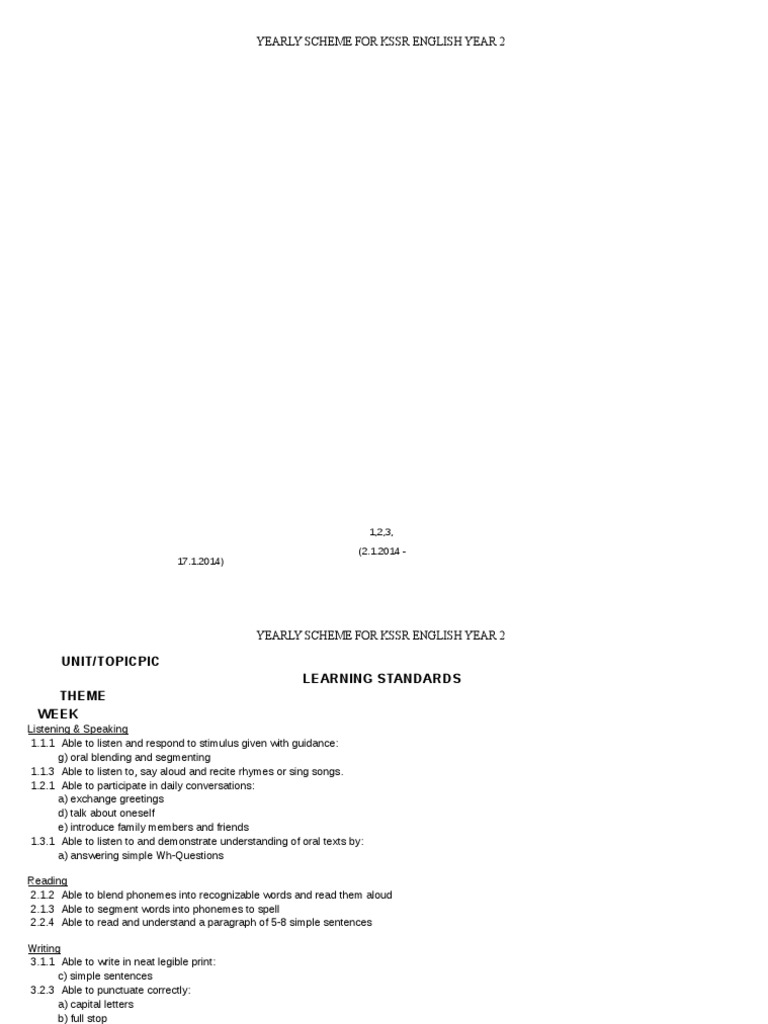 KSSR English Year 2 Yearly Scheme | PDF | Linguistics | Symbols