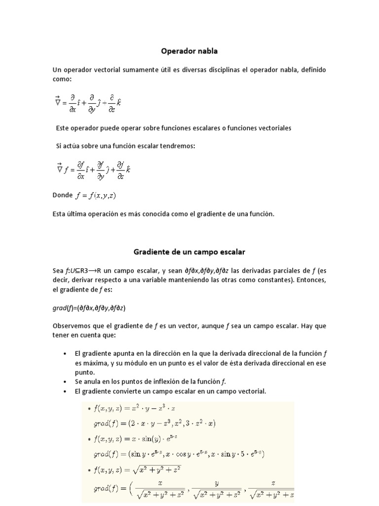 Operador Nabla y Aplicaciones | PDF | Degradado | Divergencia