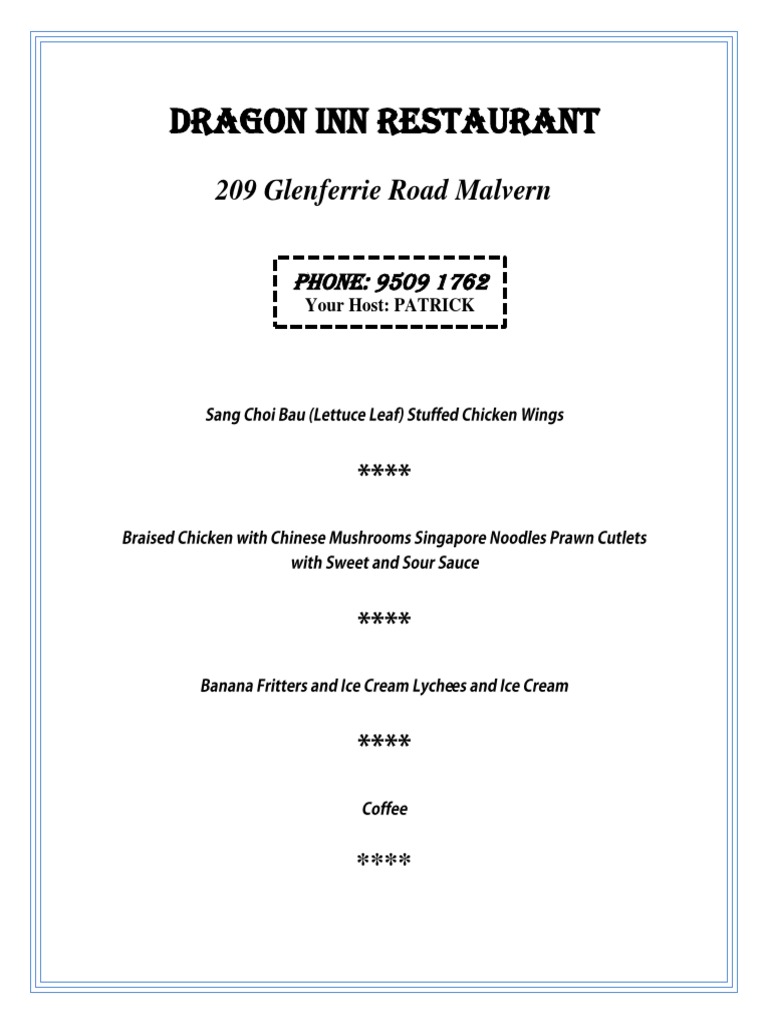 Dragon Inn: Authentic Chinese Cuisine | PDF