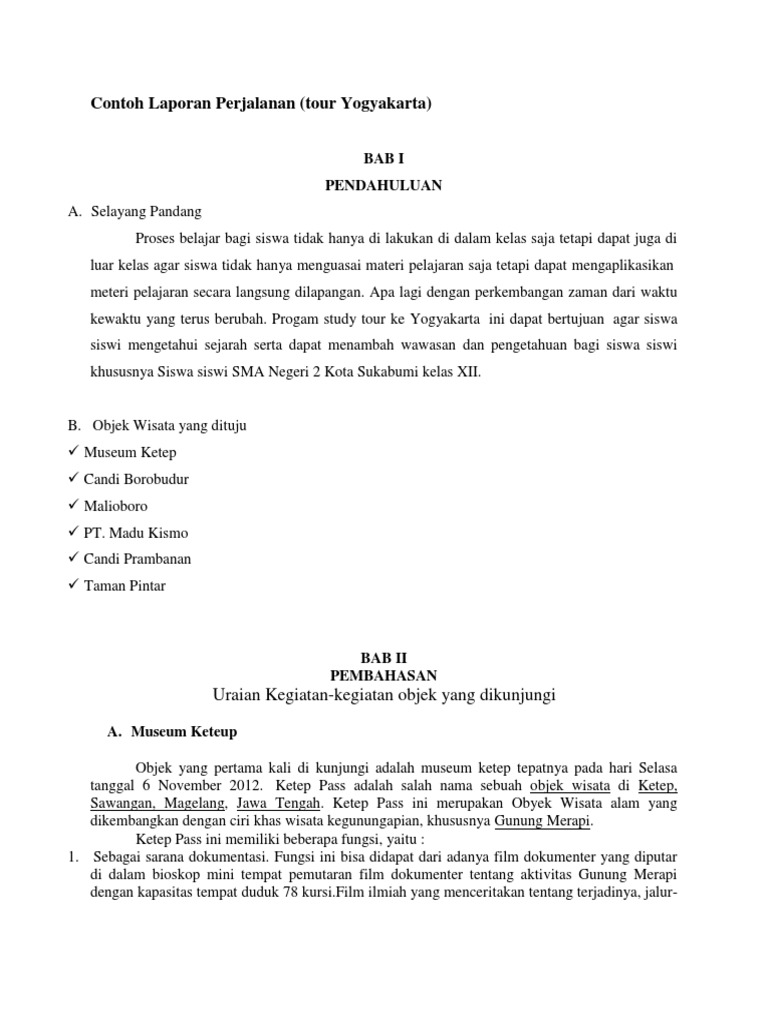 Contoh Laporan Perjalanan