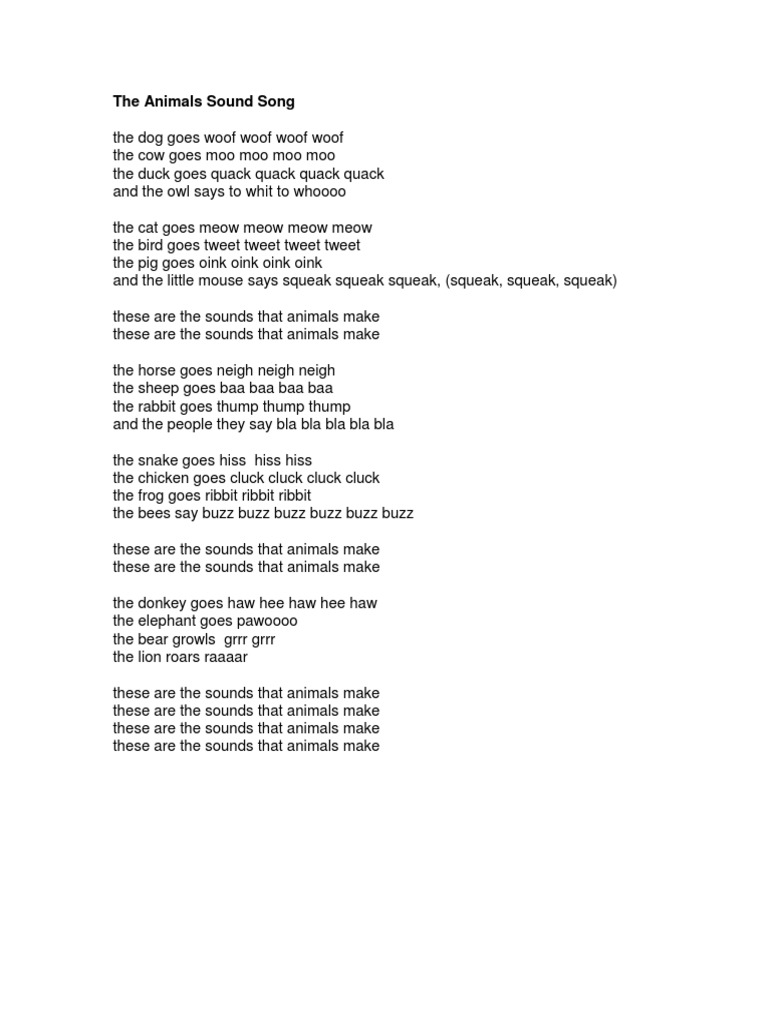 The Animals Sound Song Lyrics Creativity Learning the animals sound song lyrics