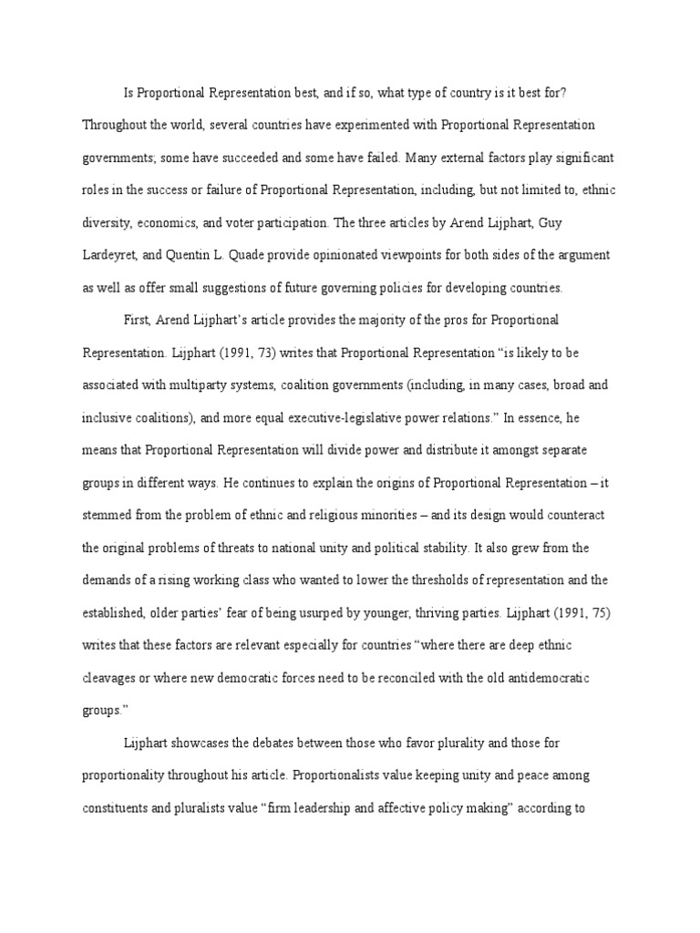 The Pros and Cons of Proportional Representation | PDF | Democracy