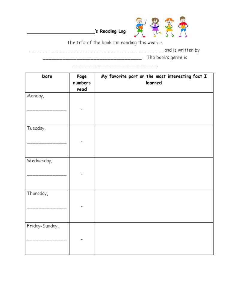 Weekly Reading Log Template | PDF