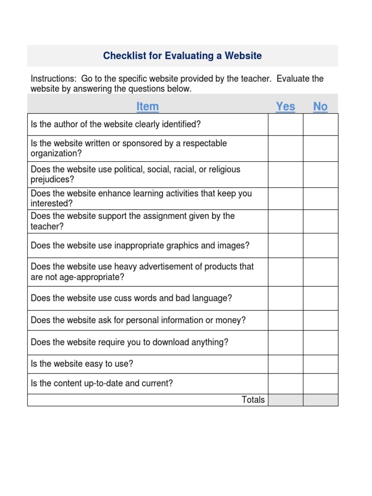 Website Evaluation Checklist | PDF | Websites | Behavior Modification