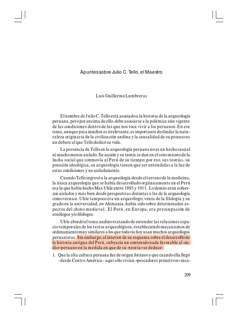 Julio C. Tello: Arqueología y Sociedad | PDF | Historia