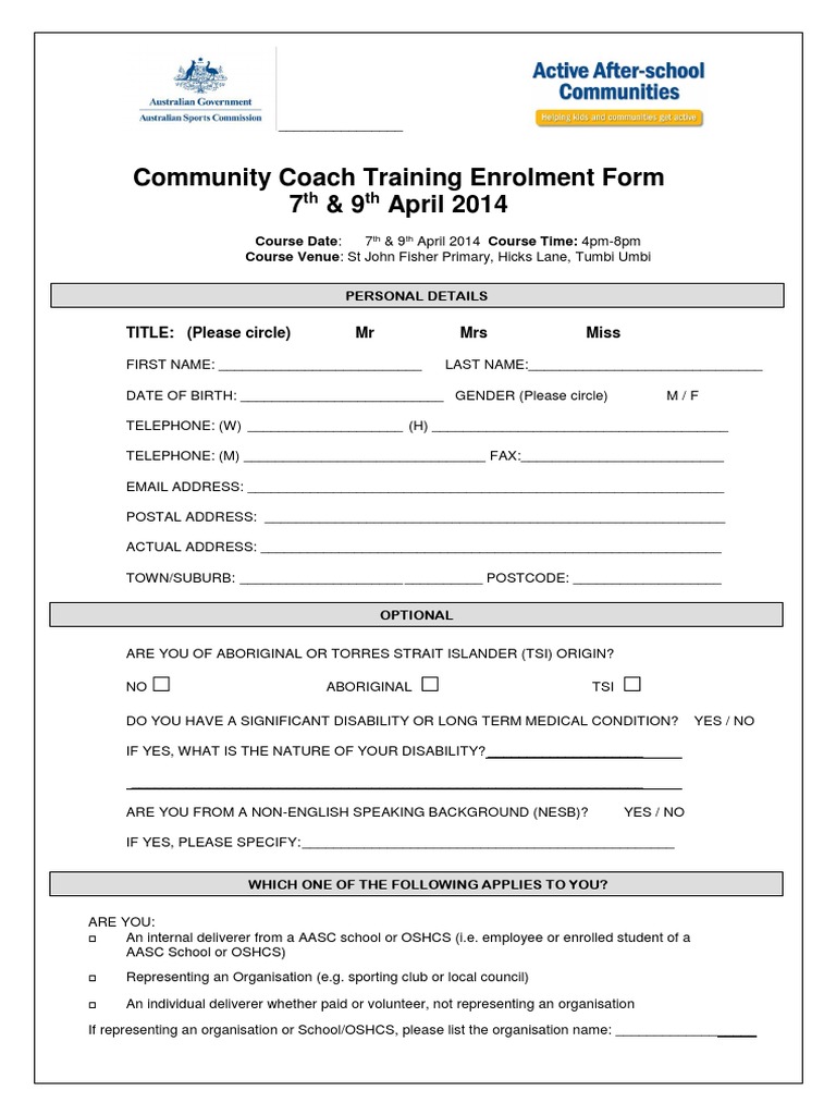CCTP Enrolment Form 7th 9th April 2014 | PDF | Government | Social ...