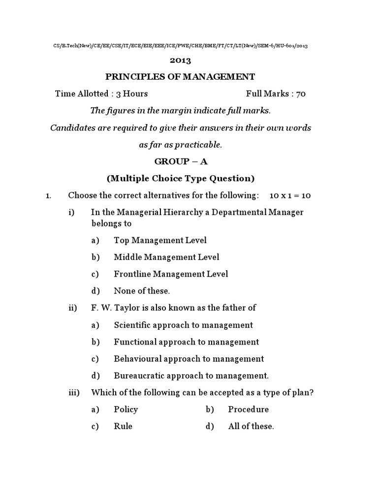 Principles of Management Exam Paper 2013 | PDF | Inventory | Job ...