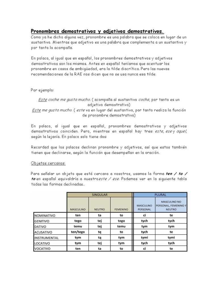 Pronombres Demostrativos Y Adjetivos Demostrativos Adjetivo Sustantivo