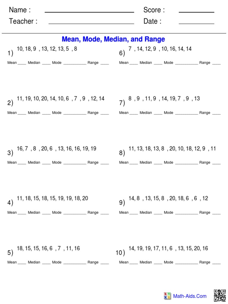 Mean Mode Median And Range