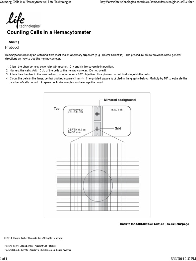 Counting Cells in A Hemacytometer - Life Technologies | PDF | Science ...