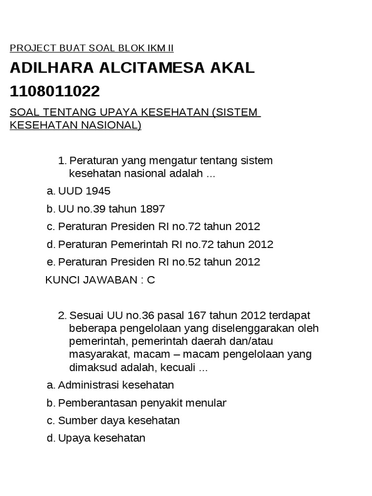 Soal Latihan Ikm 10 Nomor Fk Undana Skn