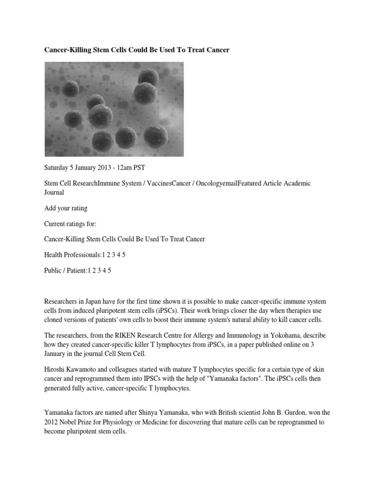 Cancer-Specific Stem Cells for Treatment | PDF | Self-Improvement
