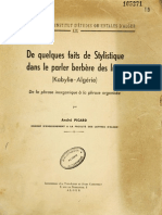 De Quelques Faits de Stylistique Dans Le Parler Berbère Des Irjen (Kabylie-Algérie) - André Picard 1960