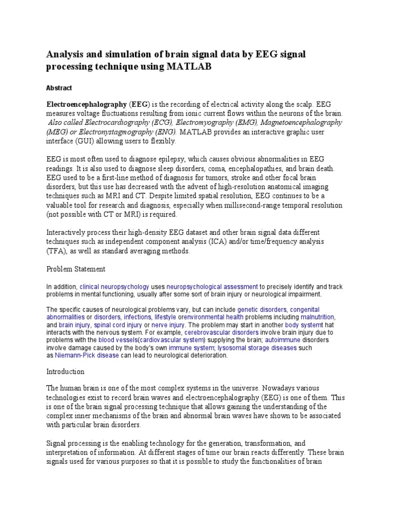 Analysis and Simulation of Brain Signal Data by EEG Signal Processing Technique Using MATLAB