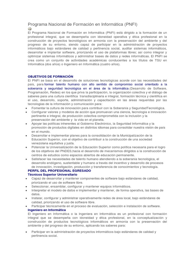 Programa Nacional de Formación en Informática | PDF | Software ...