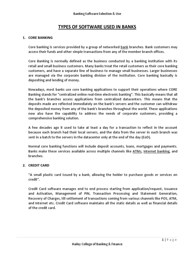 Types of Software Used in Banks PDF Debit Card Banks