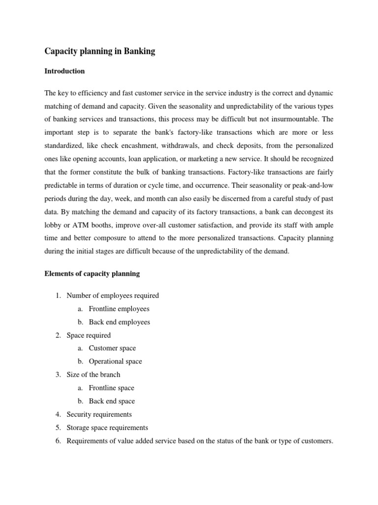 Capacity Planning in Banking PDF Banks Automated Teller Machine