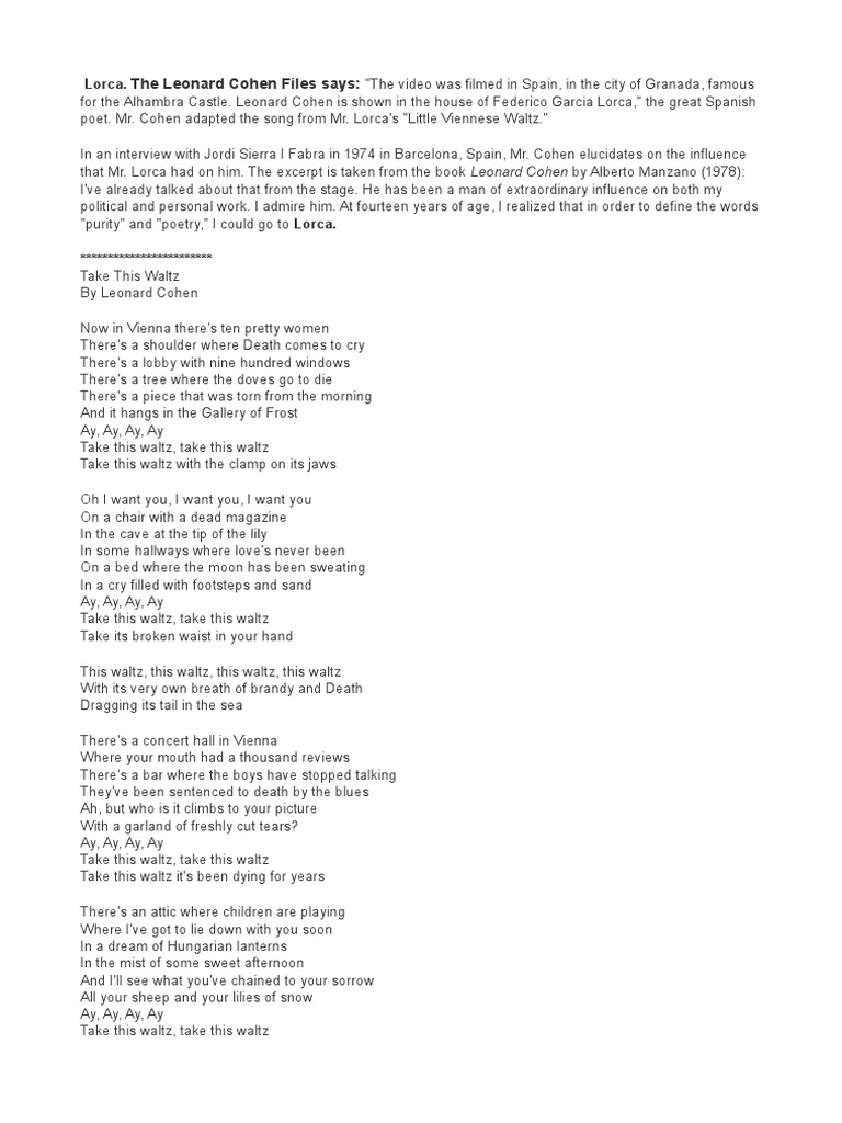 Cohen's Tribute to Lorca in Granada | PDF | Federico García Lorca