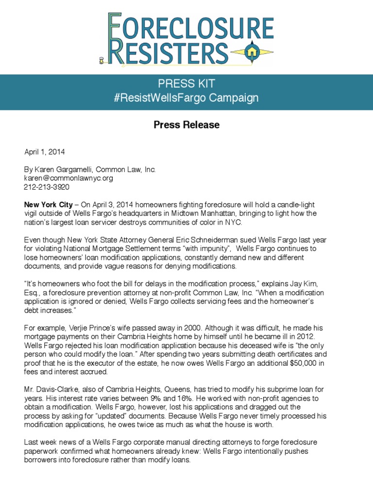 FR Press Kit PDF Wells Fargo Foreclosure