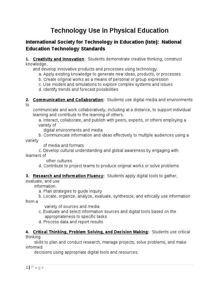 Technology in Physical Education Standards | PDF | Learning | Evaluation