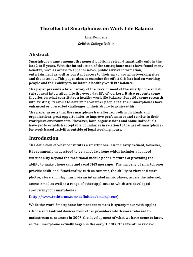 Smartphones and Work-Life Balance Impact | PDF | Smartphone | Work–Life ...