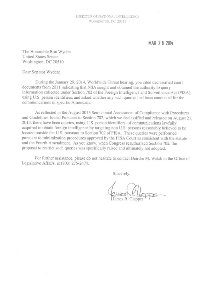 NSA Document: Unclassified 702 Response | PDF