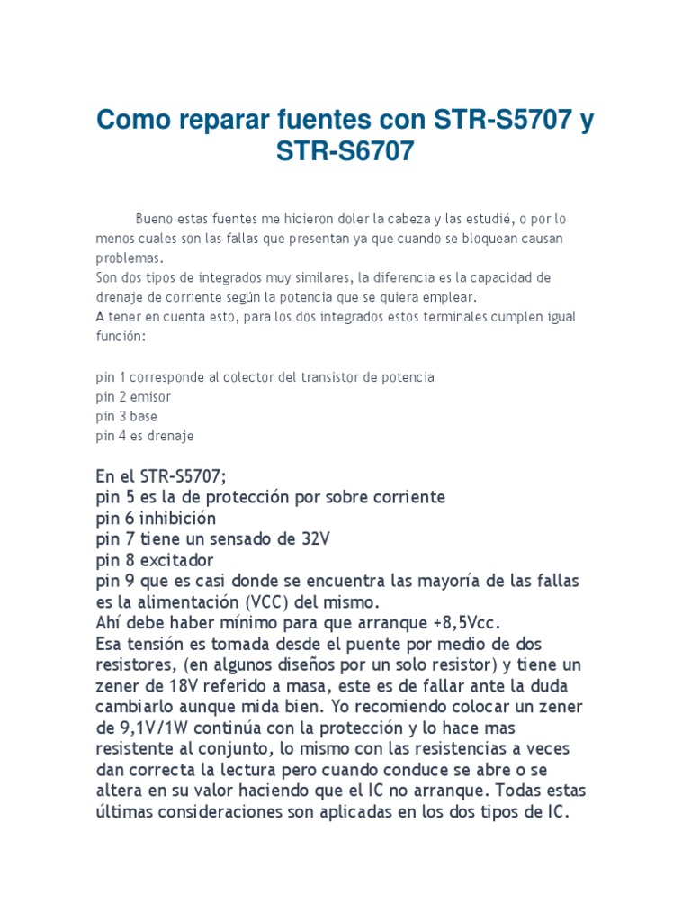 str-s5707 str-s6707 | Descargar gratis PDF | Transistor | Condensador