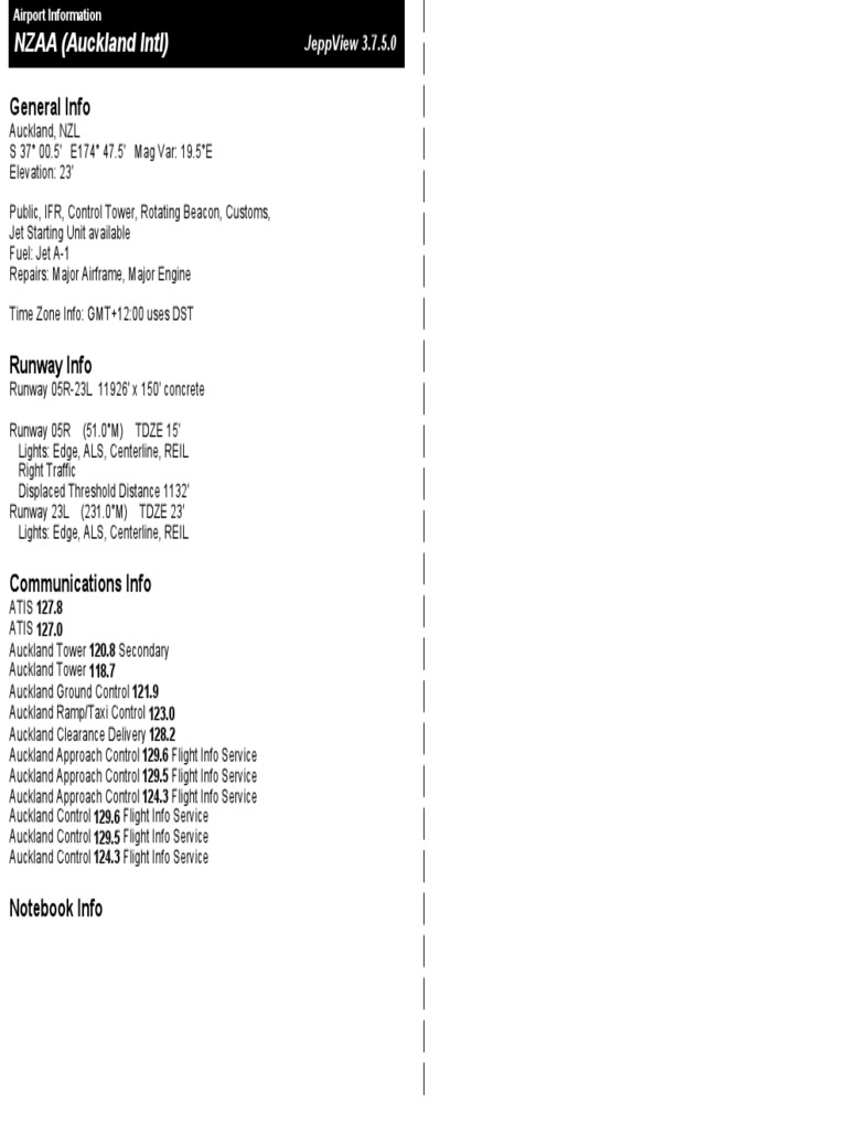 NZAA (Auckland Intl) : General Info | PDF | Takeoff | Air Traffic Control
