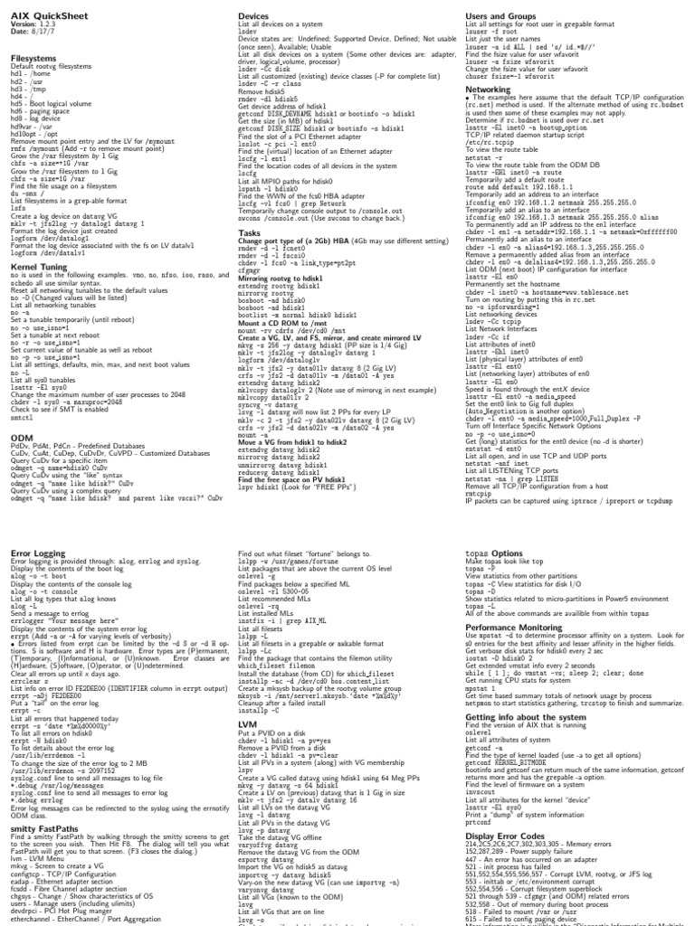 AIX Quick Sheet Booting Ip Address