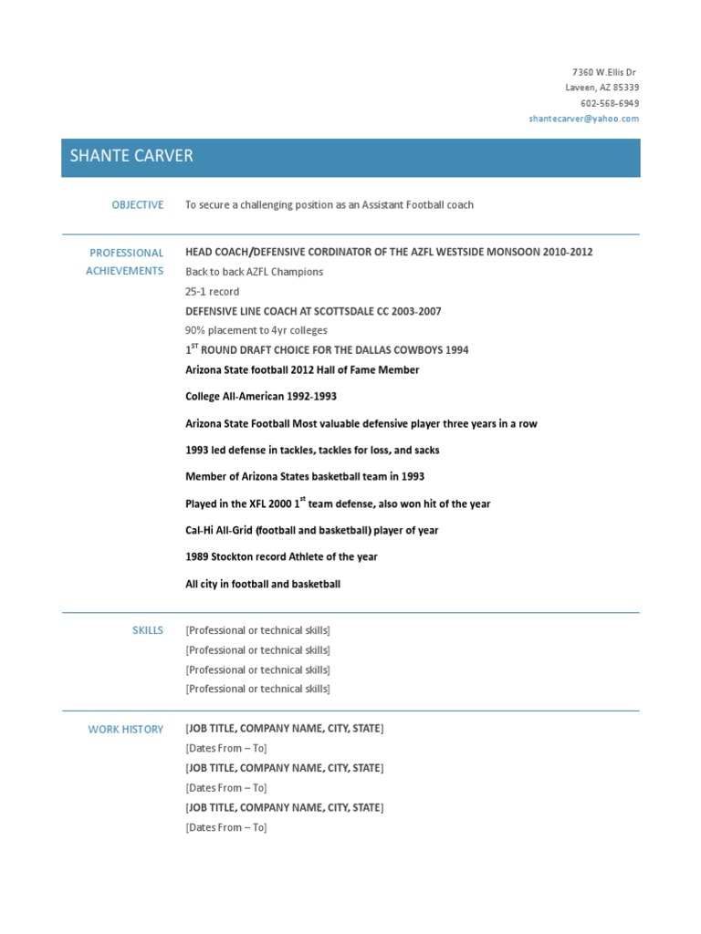 My Sample Football Coaching Resume | PDF